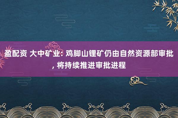 盈配资 大中矿业: 鸡脚山锂矿仍由自然资源部审批, 将持续推进审批进程