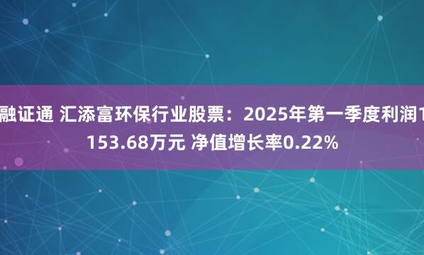 融证通 汇添富环保行业股票：2025年第一季度利润1153.68万元 净值增长率0.22%
