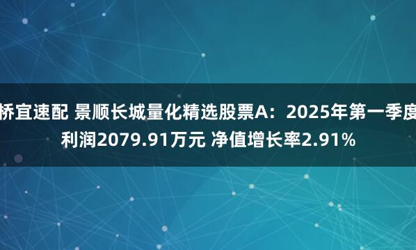 桥宜速配 景顺长城量化精选股票A：2025年第一季度利润2079.91万元 净值增长率2.91%